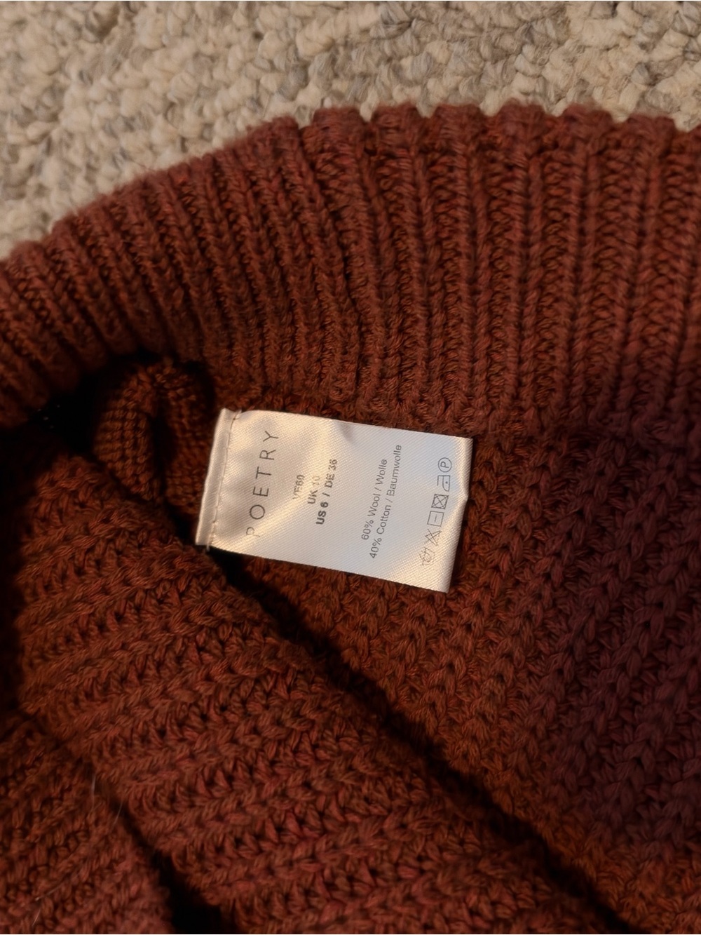 Poetry Rust Brown Oversized Turtleneck Chunky Knit Sweater - Picture 3 of 9